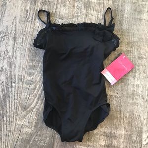 Gaynor Minden Petite Ruffle Leotard Black